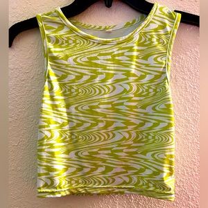 Lime Green + White Retro Patterned Crop Top
